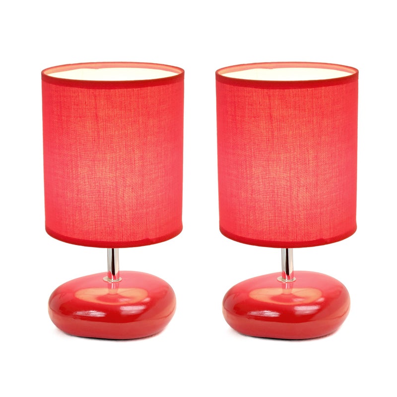 Simple Designs LT2005-RED-2PK Stonies Small Stone Look Table Desk Bedside 2 Pack Lamp Set, Red - Image 3